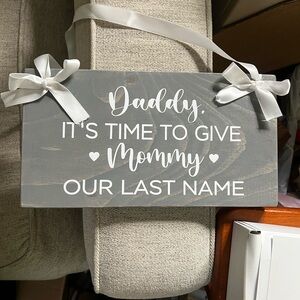 Gray Wedding Proposal Sign with White Ribbon